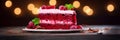 A red velvet cake with a blur background