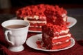 Red velvet cake Canvas napkin on a concrete dark gray background Royalty Free Stock Photo