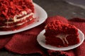 Red velvet cake Canvas napkin on a concrete dark gray background Royalty Free Stock Photo