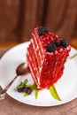 Red Velvet cake, chocolate cake of dark red, bright red or red-brown color, traditionally prepared as a layer cake with cream chee