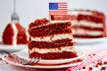 Red velvet cake, classic three layered cake from red butter sponge cakes with cream cheese frosting Royalty Free Stock Photo