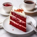 Red Velvet Cake With Cup Of Coffee - Layered Compositions And Exact Precision