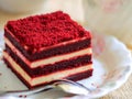 Red velvet cake and a cup of tea Royalty Free Stock Photo