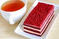 Red velvet cake and a cup of tea Royalty Free Stock Photo