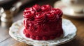 Red Velvet Cake Decorated With Rose Swirls Royalty Free Stock Photo