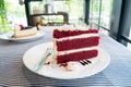 Red velvet cake on dish Royalty Free Stock Photo