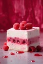 Red velvet cake with fresh raspberries on a red background. Royalty Free Stock Photo