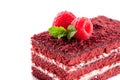 Red Velvet cake piece close-up isolated on white background