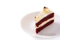 Red velvet cake slice isolated on white background. Royalty Free Stock Photo