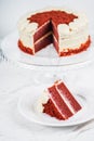 Red Velvet Cake Slice on Marble Table Royalty Free Stock Photo