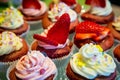 Red velvet cup cakes with white and rose topping Royalty Free Stock Photo