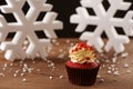 Red velvet cupcake on Christmas background Royalty Free Stock Photo