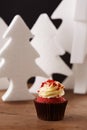 Red velvet cupcake on Christmas background Royalty Free Stock Photo