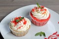 Red velvet cupcake. The finished cakes are on the plate. Royalty Free Stock Photo