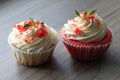 Red velvet cupcake. The finished cakes are on the plate. Royalty Free Stock Photo