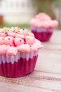 Red velvet cupcake on wood background. Royalty Free Stock Photo