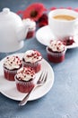 Red velvet cupcakes for Valentines day Royalty Free Stock Photo