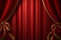 Red velvet curtain with gold drapery. Generative AI Royalty Free Stock Photo