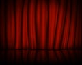 Red velvet curtain with stage. Spotlight on stage curtain. Vector illustration. Royalty Free Stock Photo