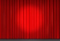 Red velvet curtain in theater with spot of light