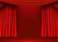 Red velvet curtains background. Show stage or ceremony concept. Royalty Free Stock Photo