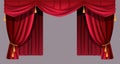 Red velvet curtains theater decorations on cornice