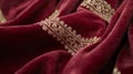 Red Velvet Fabric with Gold Embroidered Design Royalty Free Stock Photo