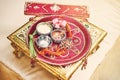 Prayer items for thread ceremony puja, pooja of Indian wedding Royalty Free Stock Photo