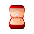 Red Velvet Opened Gift Box with Diamond Ring, Square Shaped Jewelry Case Vector Illustration Royalty Free Stock Photo