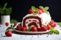 Red velvet roll cake fruits. Generate Ai