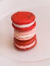 Red velvet, rose and raspberry macarons