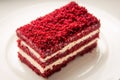 Red velvet slice of cake on white plate Royalty Free Stock Photo