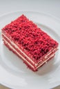 red velvet slice of cake on white plate Royalty Free Stock Photo