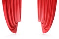 Red velvet stage curtains, scarlet theatre drapery. Silk classical curtains, red theater curtain. 3d rendering Royalty Free Stock Photo