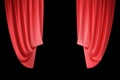 Red velvet stage curtains, scarlet theatre drapery. Silk classical curtains, red theater curtain. 3d rendering Royalty Free Stock Photo