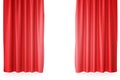 Red velvet stage curtains, scarlet theatre drapery. Silk classical curtains, red theater curtain. 3d rendering