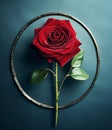 A red velvety rose with hung on the wall with dark moody lighting Royalty Free Stock Photo