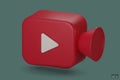 Red Video camera icon isolate on background. 3d Realistic movie icon, play button for the interface of applications and web pages Royalty Free Stock Photo