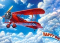 Red Vintage Biplane With Birthday Banner Royalty Free Stock Photo