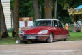 Red vintage car Citroen DS Classic in Pakruojis manor park Royalty Free Stock Photo