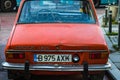 Red vintage Dacia 1300 car, Romanian vintage car on the streets of Bucharest, Romania, 2020