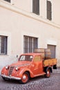 Red vintage old pickup truck outdoor Royalty Free Stock Photo