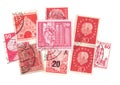 Red vintage postage stamps from Germany. Royalty Free Stock Photo