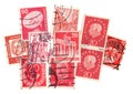 Red vintage postage stamps from Germany. Royalty Free Stock Photo