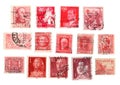 Red vintage postage stamps from Spain. Royalty Free Stock Photo