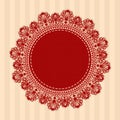 Red vintage round lacy napkin. Vector illustration.