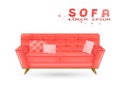 Red vintage sofa in watercolor Vector. Couch isolated on whites