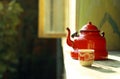 Red vintage teapot