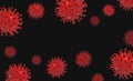 Red virus bacteria cells 3D render background image on black background. Flu, influenza, coronavirus model illustration. Covid-19 Royalty Free Stock Photo