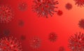 Red virus bacteria cells 3D render background image on red background. Flu, influenza, coronavirus model illustration. Covid-19 Royalty Free Stock Photo